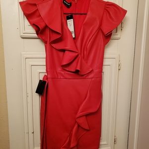 Red faux leather ruffle bebe dress